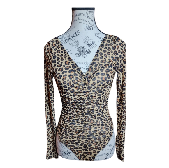 iris Tops - Iris Sheer Leopard Bodysuit Size Small